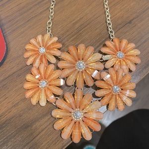 Peach flower necklace with sparkles